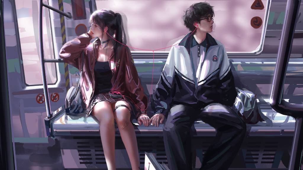 在车上听音乐的情侣